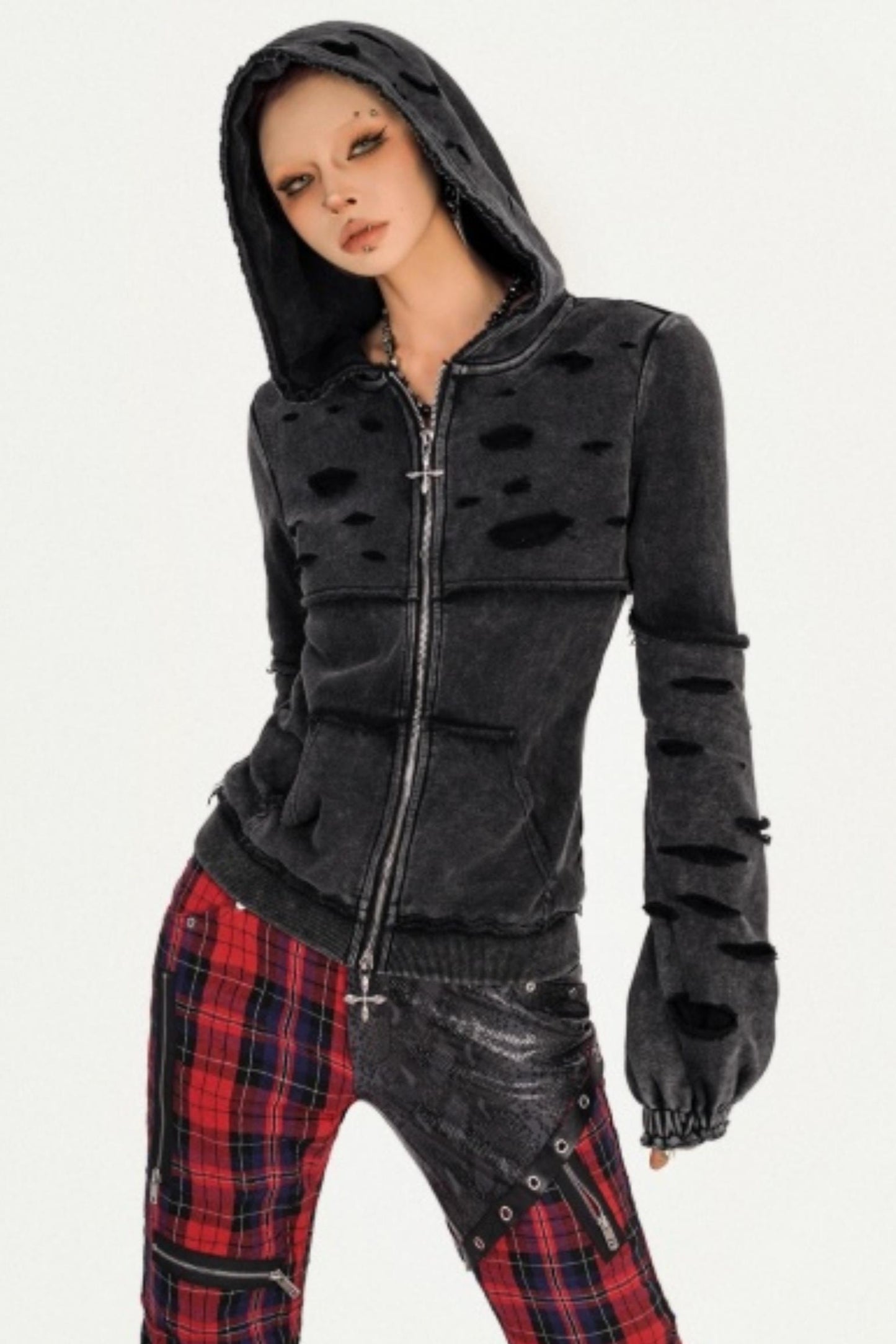 Washed Distressed Hooded Jacket