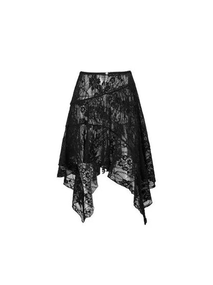 Irregular Lace Ruffled Sheer Skirt