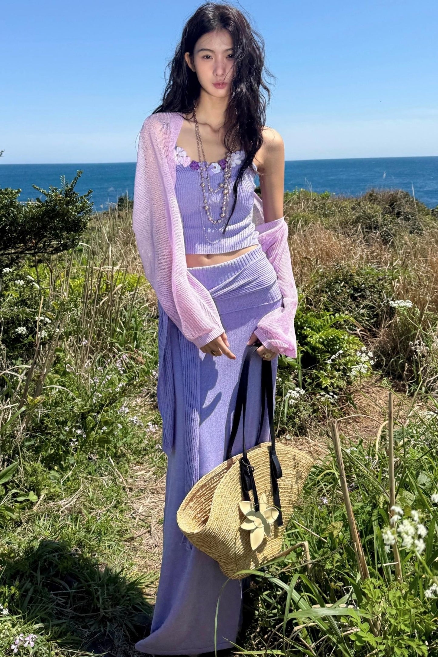 Floral Halter Skirt Cardigan Set-Up