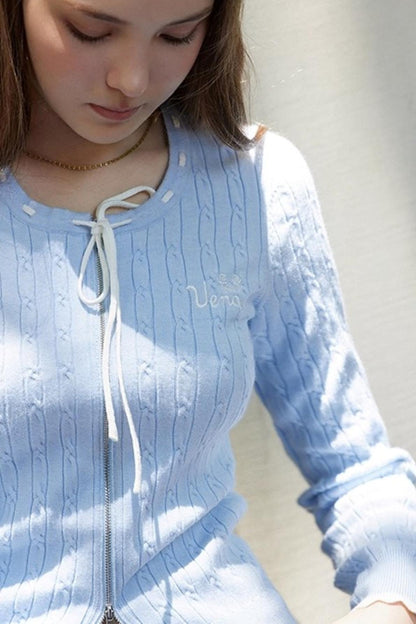 Blue Wool Knit Cardigan