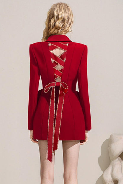 Red Backless Tie-Waist Blazer Dress