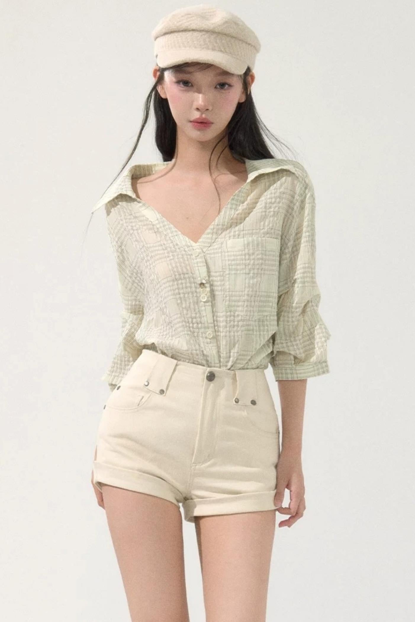 High-Waisted Metal Buckle Shorts