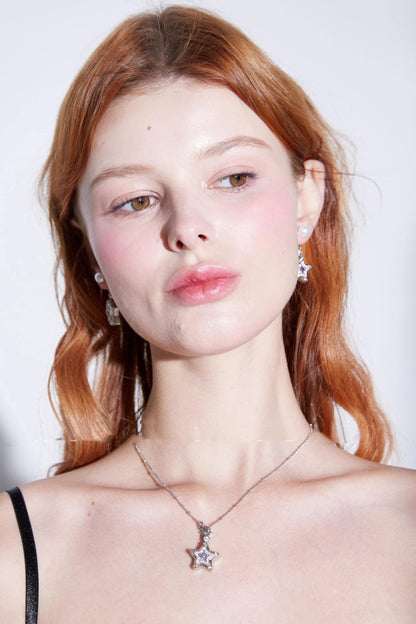 Starry Pavé Zircon Pendant Earrings Set