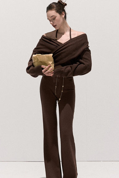 Soft Crew Neck Knitwear Bootcut Trouser Set-Up