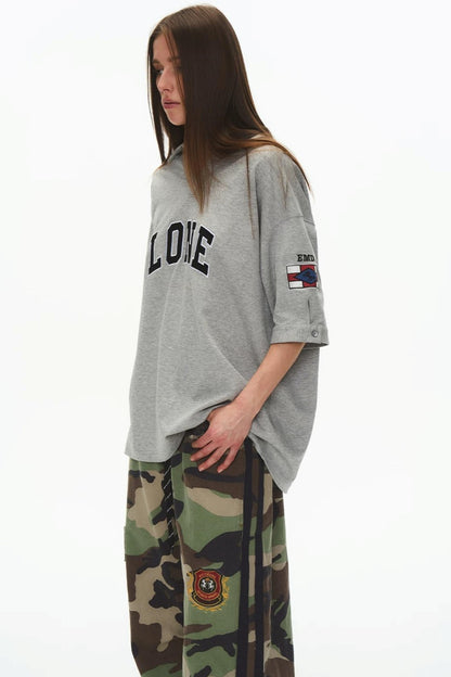 Retro Color-Block Letter Embroidered T-Shirt