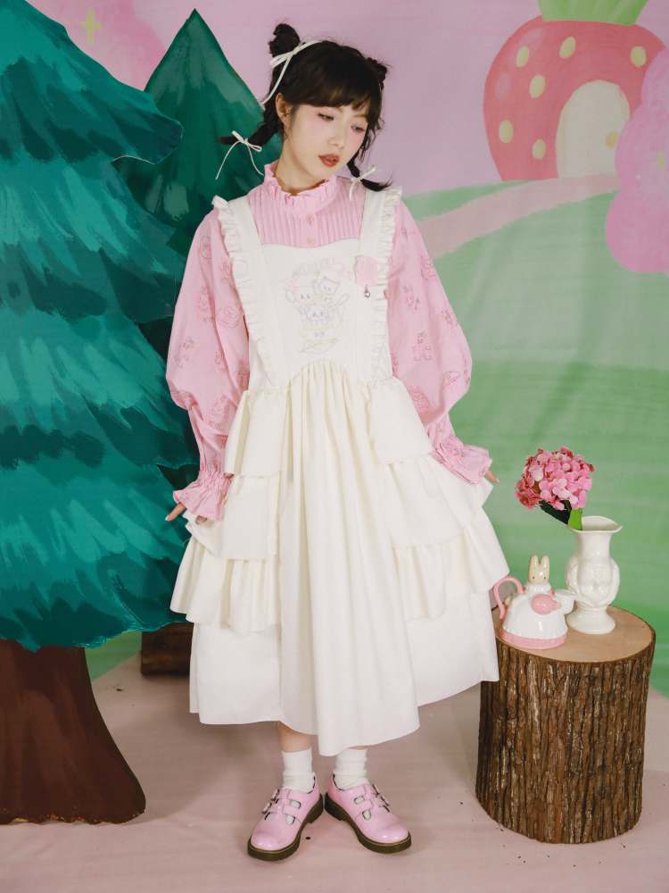 Cat Embroidery Lolita Apron Style Dress