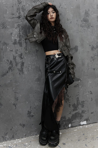 Vintage Distressed Punk Leather Jacket