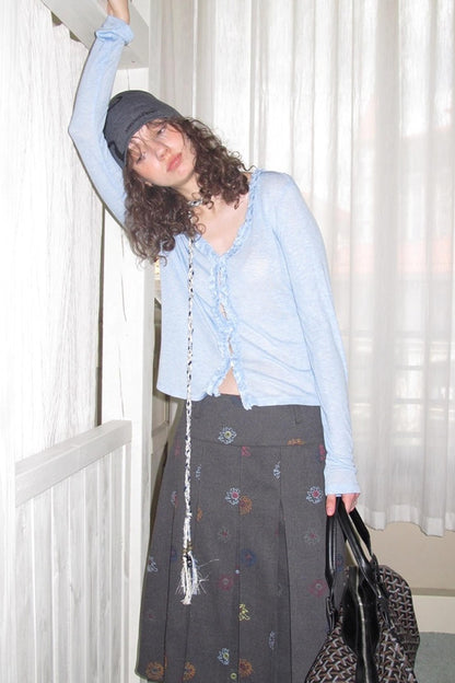 Wild Sun V-neck Knitted Long Sleeve T-Shirt