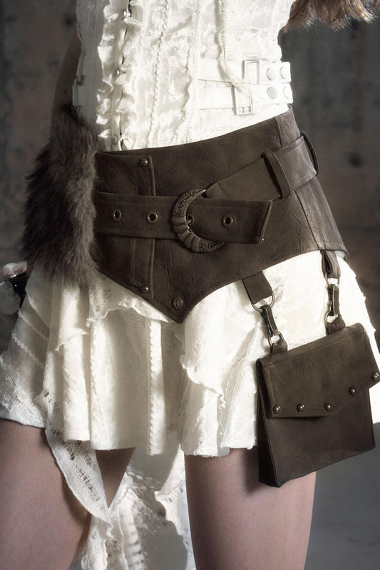 Leather Patchwork Fur Skirt  Belt