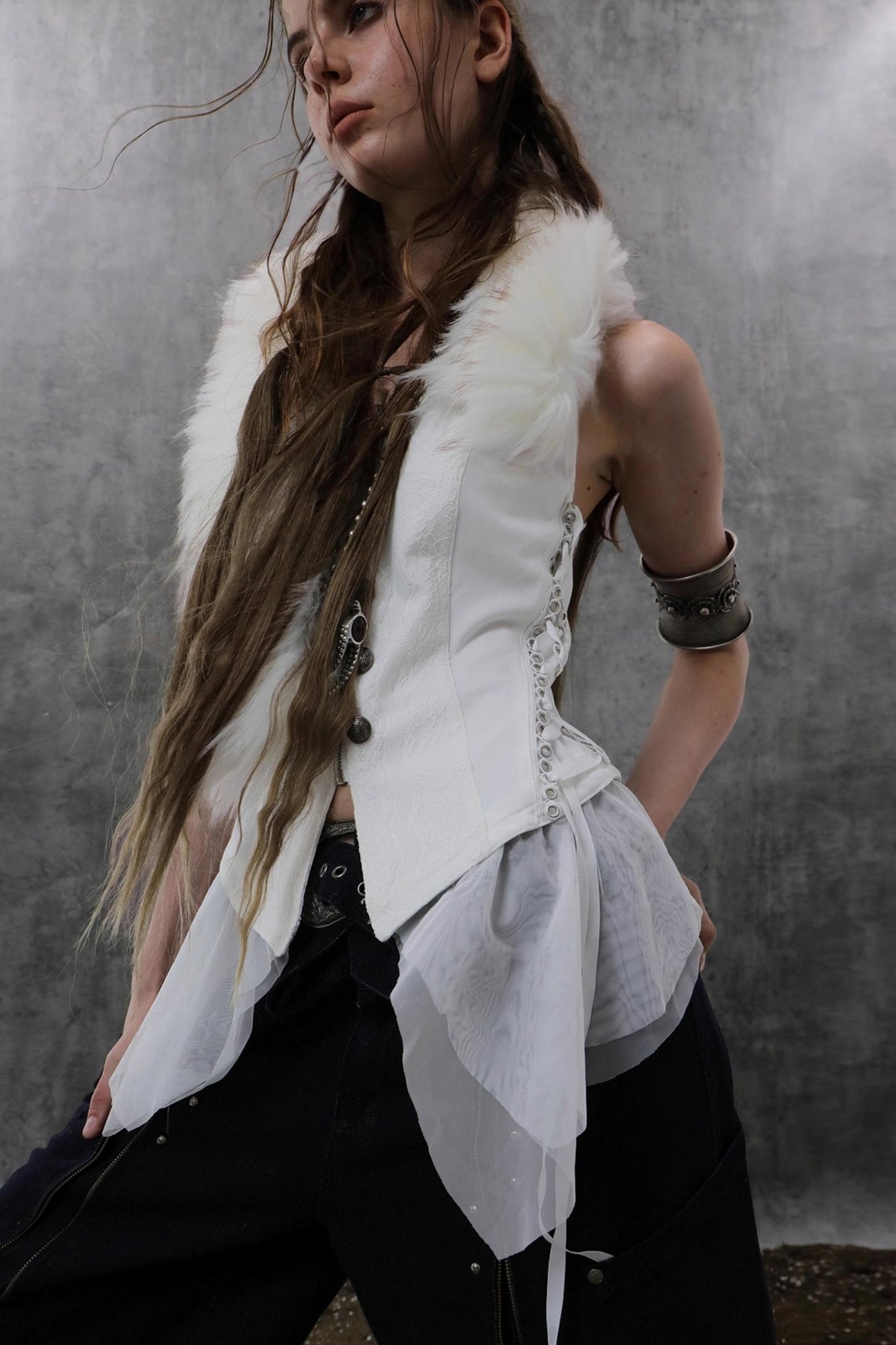 Yarn Stitched Vintage Fur Vest