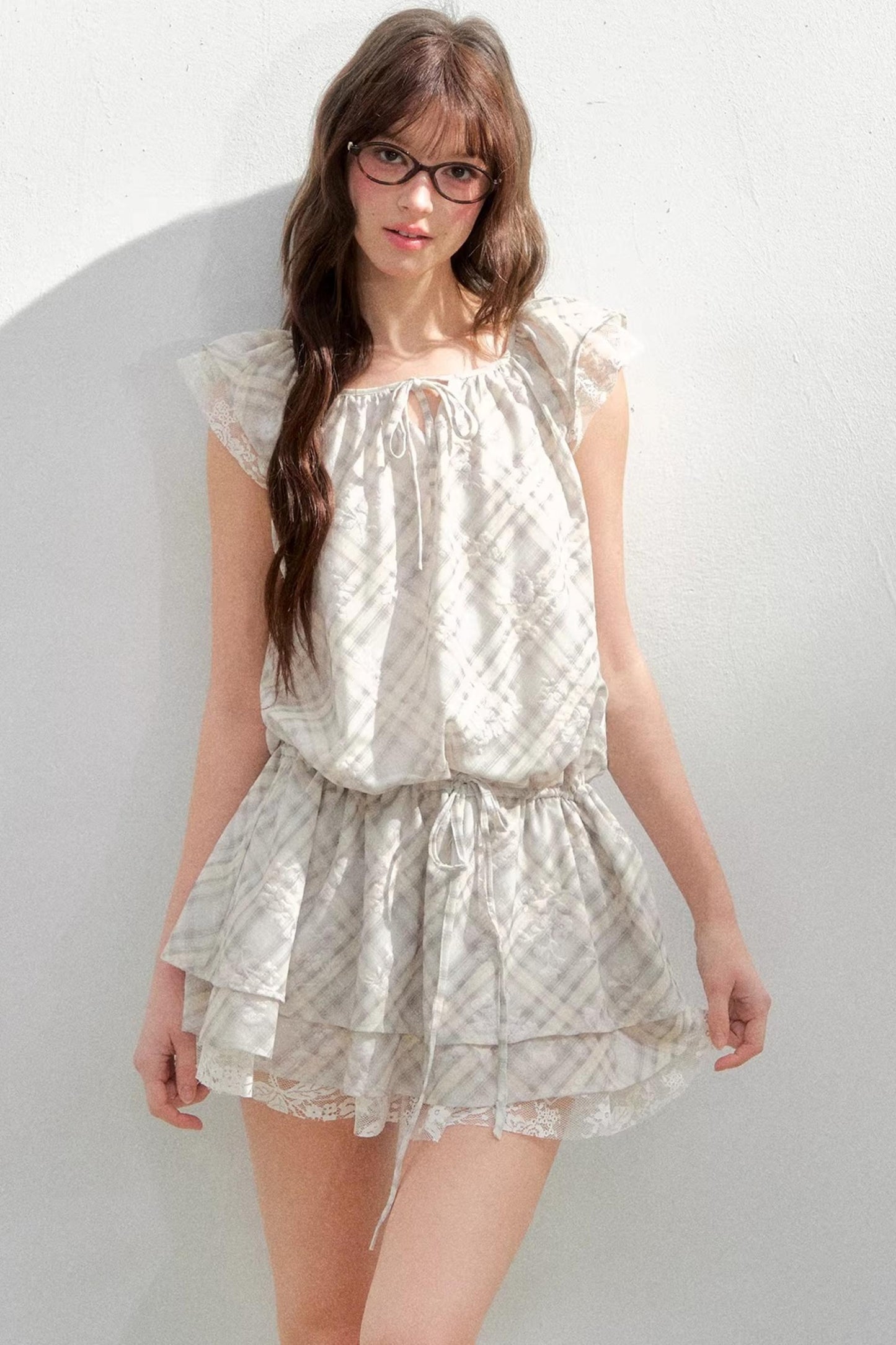 Plaid Flutter Sleeve Dress