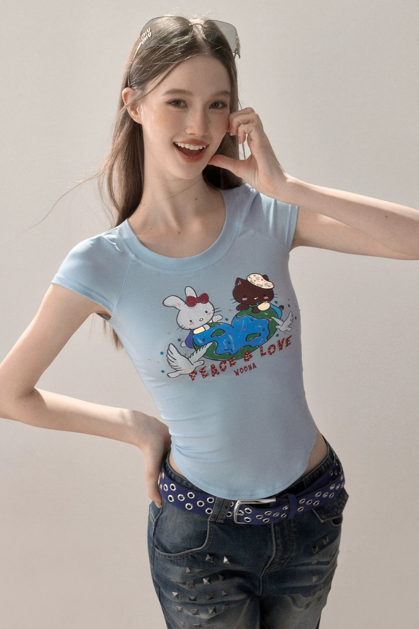 Curved Hem Printed Blouse