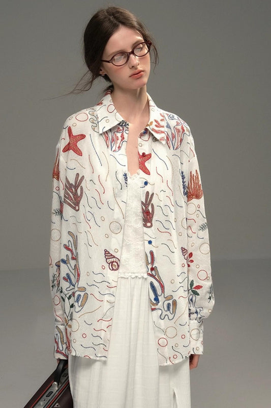 Shining Starfish Embroidery Shirt