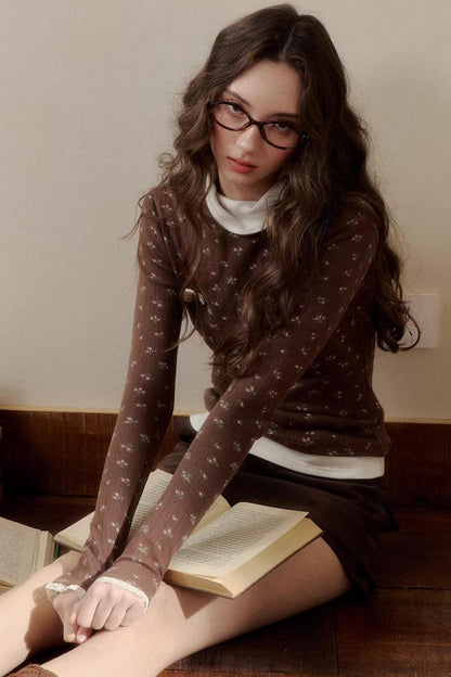 Floral Knit Long-Sleeve Top