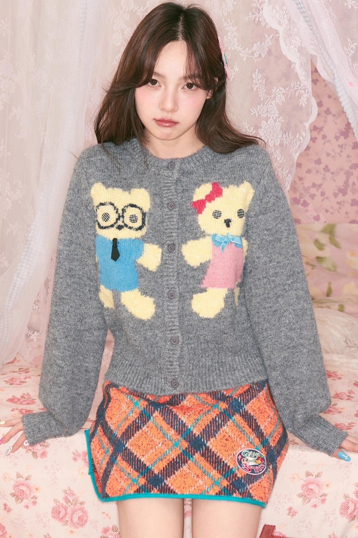 Peach Heart Plush Knit Cardigan