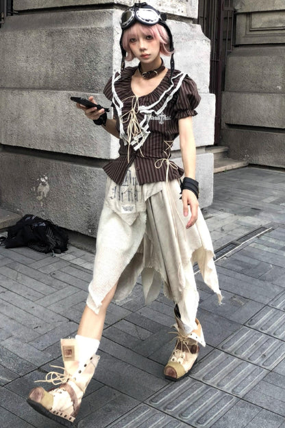 Fungus Edge Puff Sleeve Short Shirt