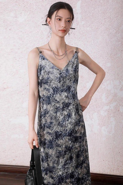Yuanque Blue Velvet Slip Dress