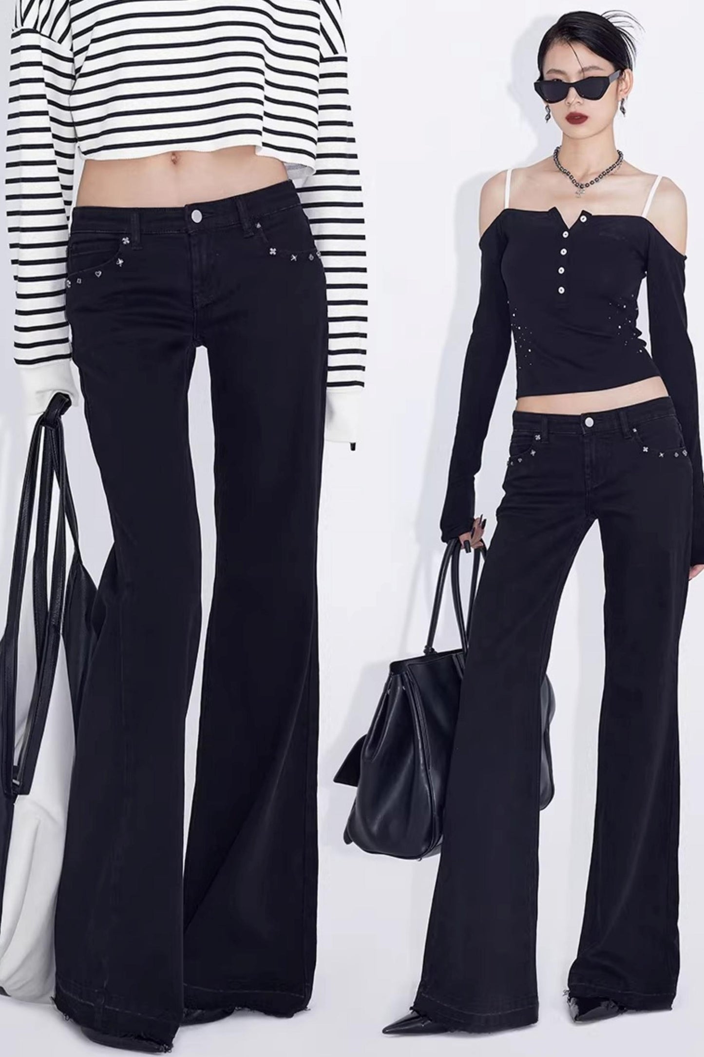 Black Rivet Flared Jeans
