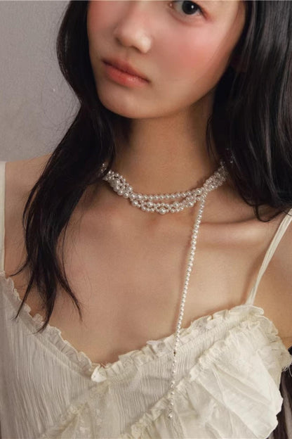 White Pearl Wrapped Necklace