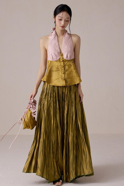 Pink Jacquard Backless Vest