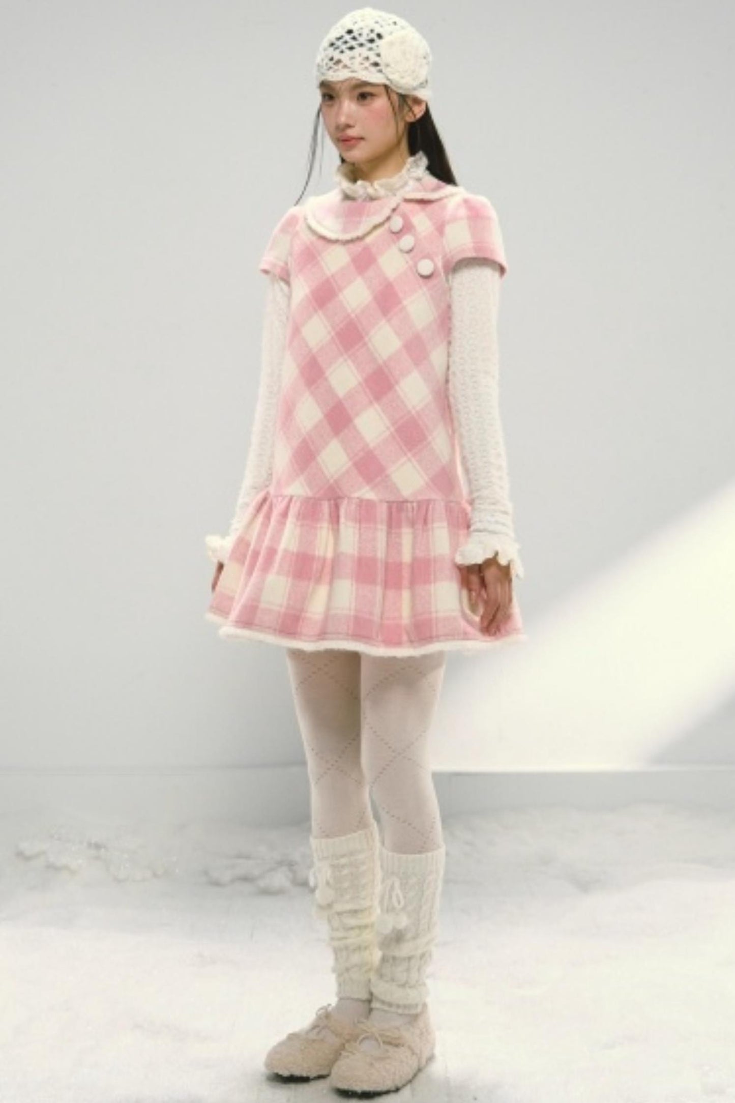 Christmas Plaid Tweed A-Line Dress Set-Up