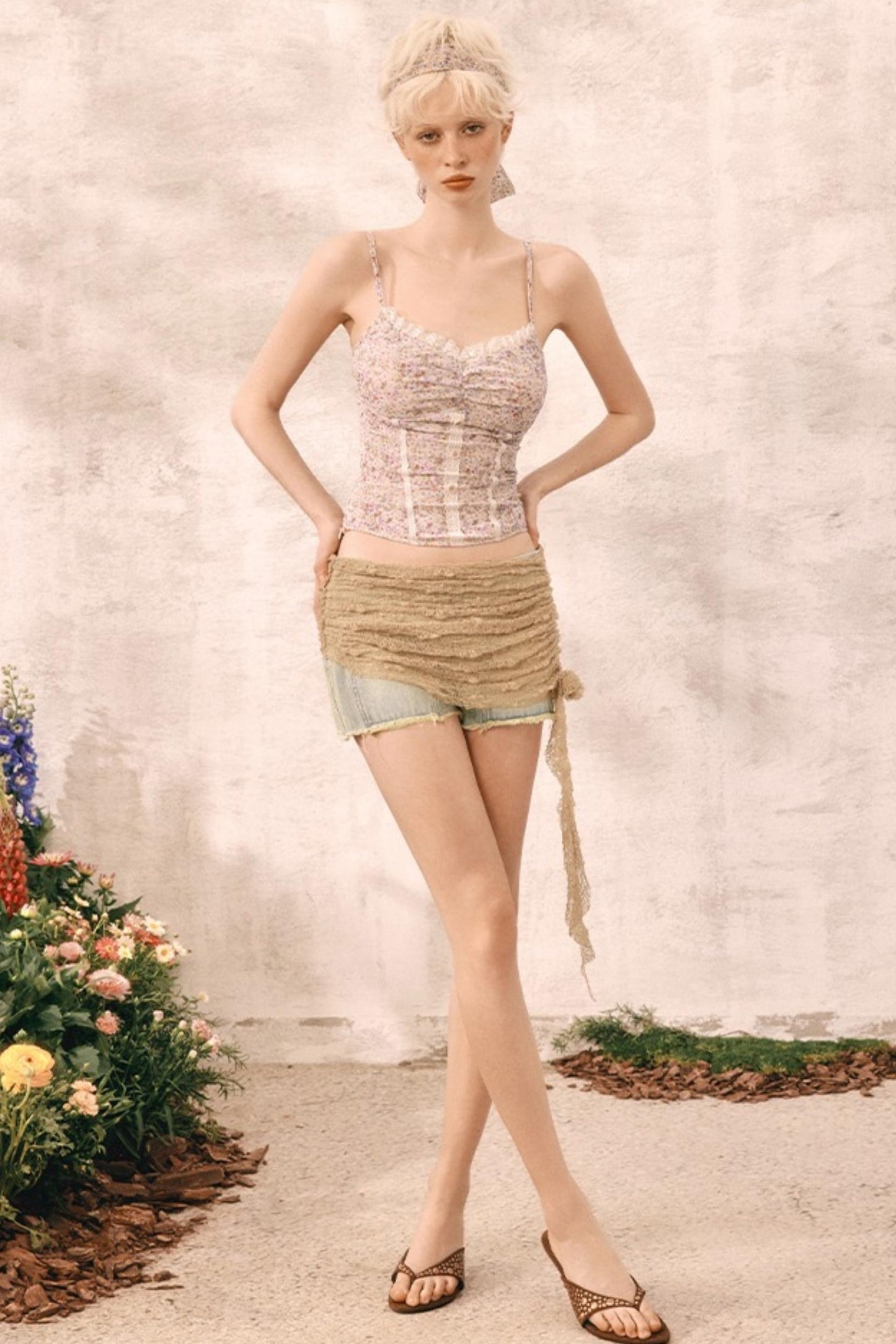 Summer Lace-Trim Denim Shorts