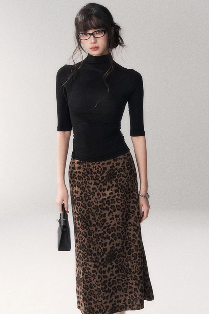 Leopard Print Satin Skirt