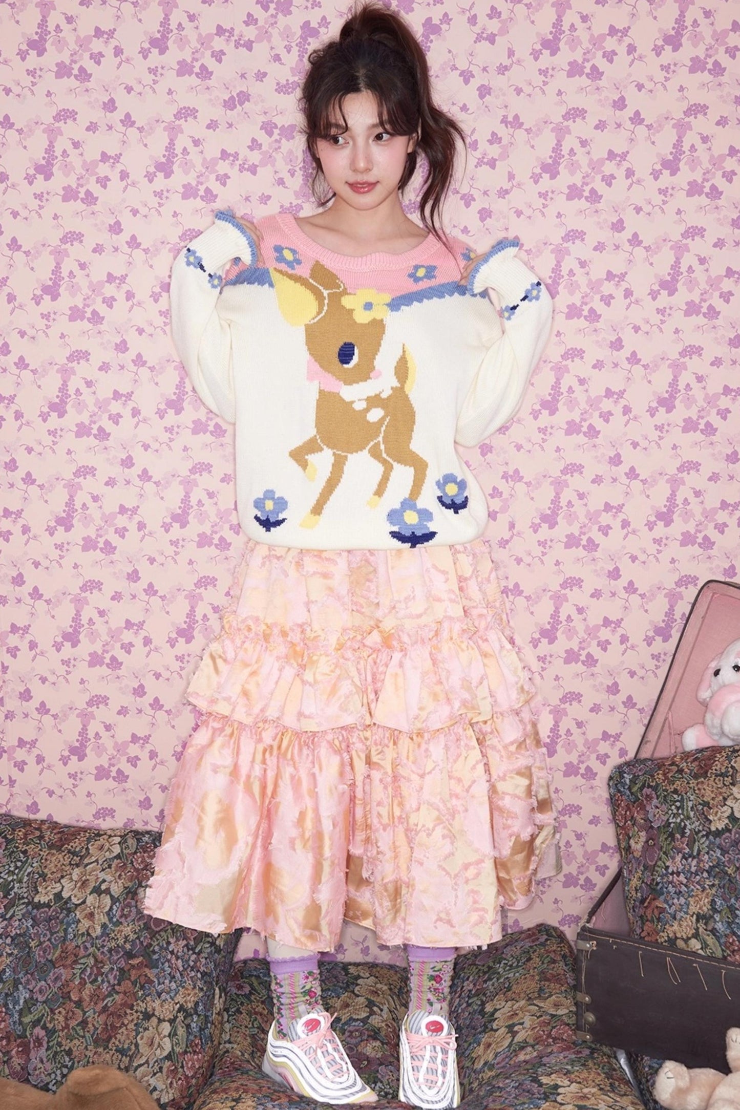 Two-Tone Deer Knit Sweater