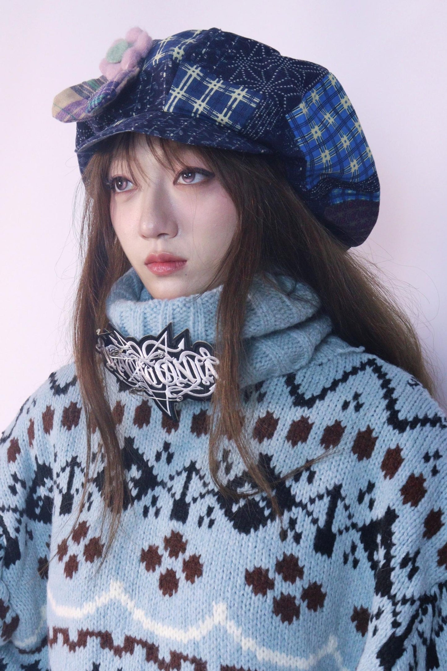 Floral Navy Patchwork Newsboy Cap