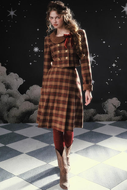 Plaid Woolen Jacket Suit Set-Up