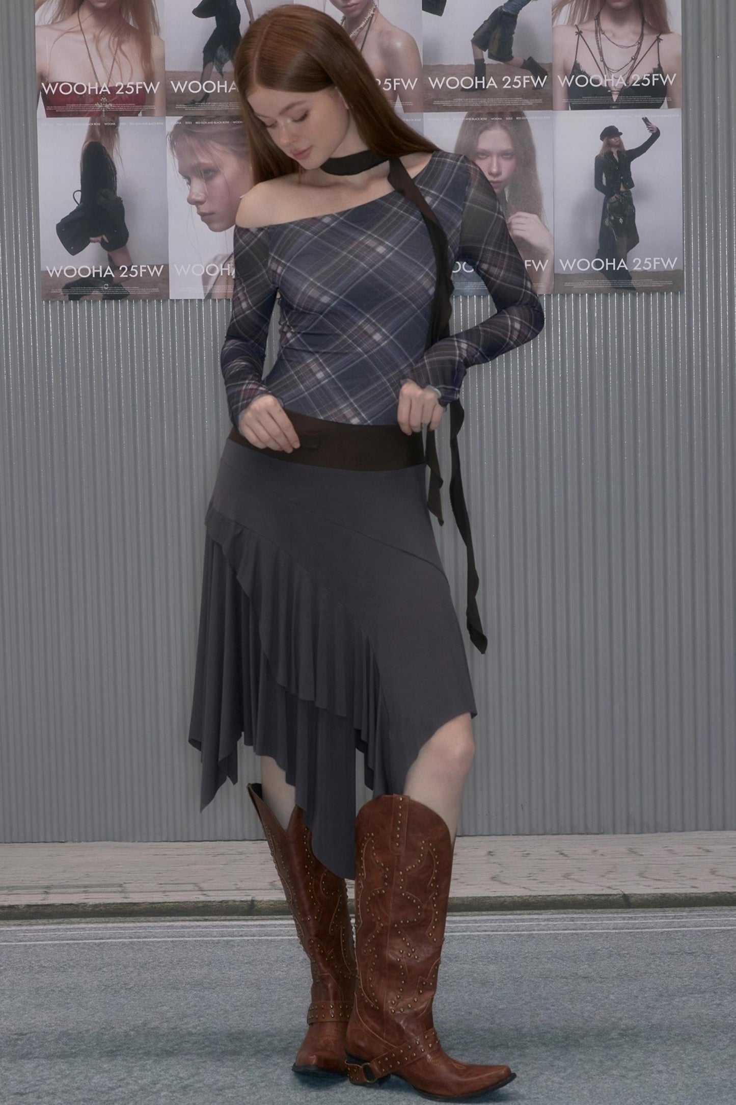 Plaid Patchwork One-Shoulder Dress