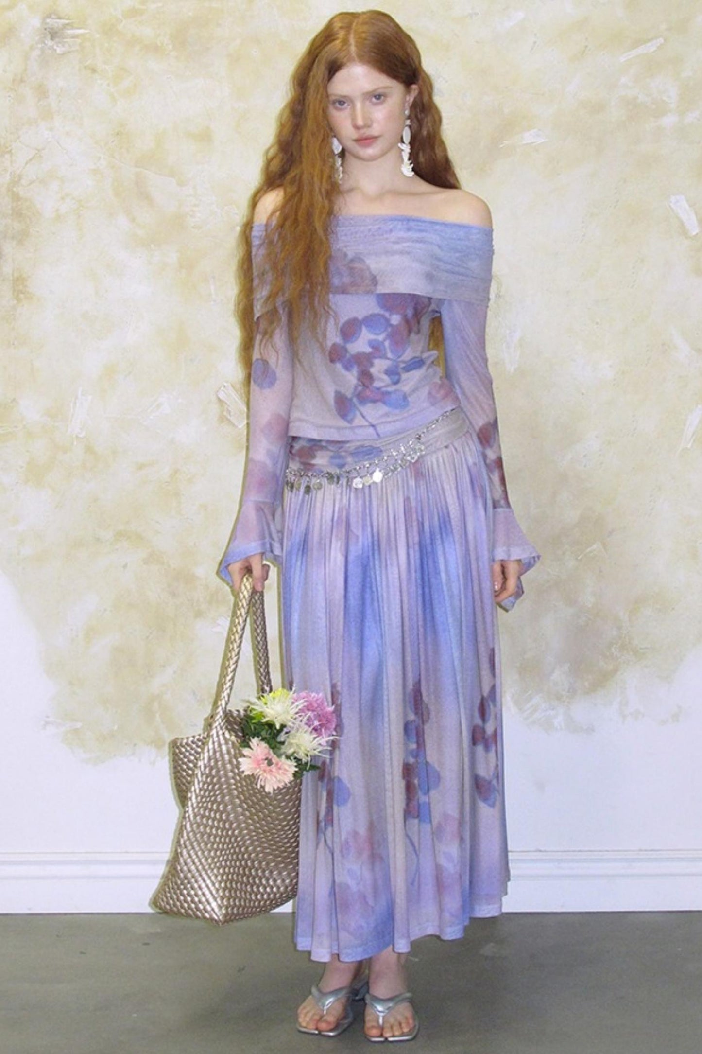 Freesia Purple One-Shoulder Top & Skirt Set-Up