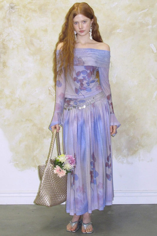Freesia Purple One-Shoulder Top & Skirt Set-Up