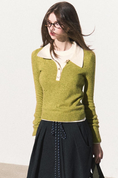 Green Polka Dot Wool Polo Sweater