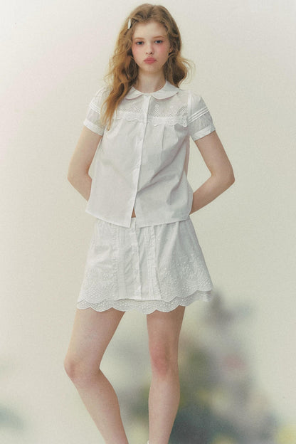 Pure White Embroidered A-Line Skirt