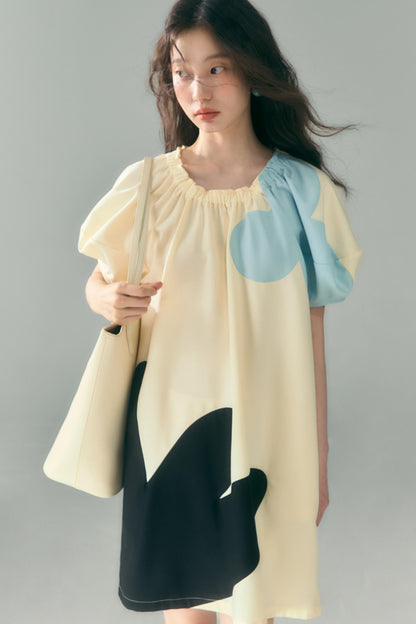 Original Blue Star Patchwork Crewneck Dress