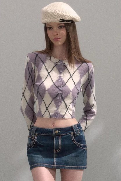 Retro Quilted Knit Sweater
