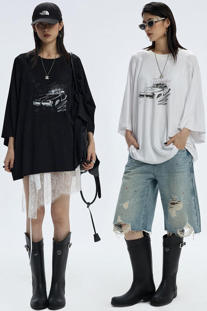 Vintage Car Print Cropped T-Shirt