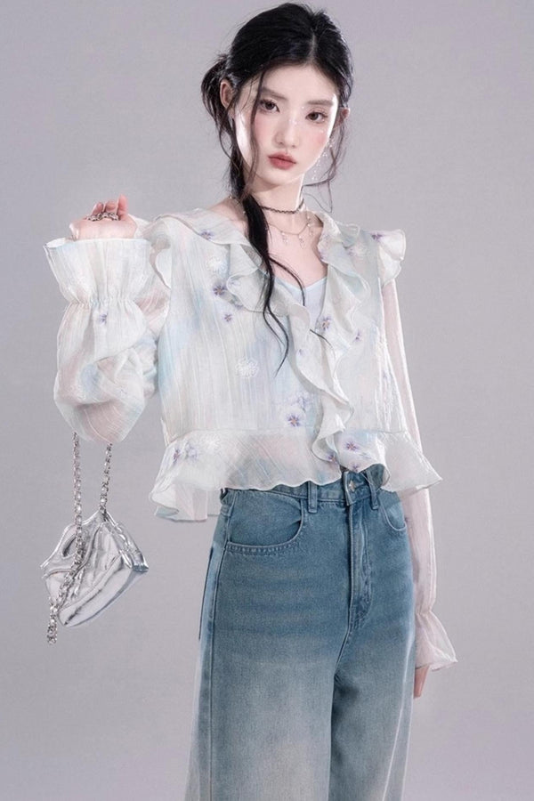 Ruffled Green Mist Cardigan