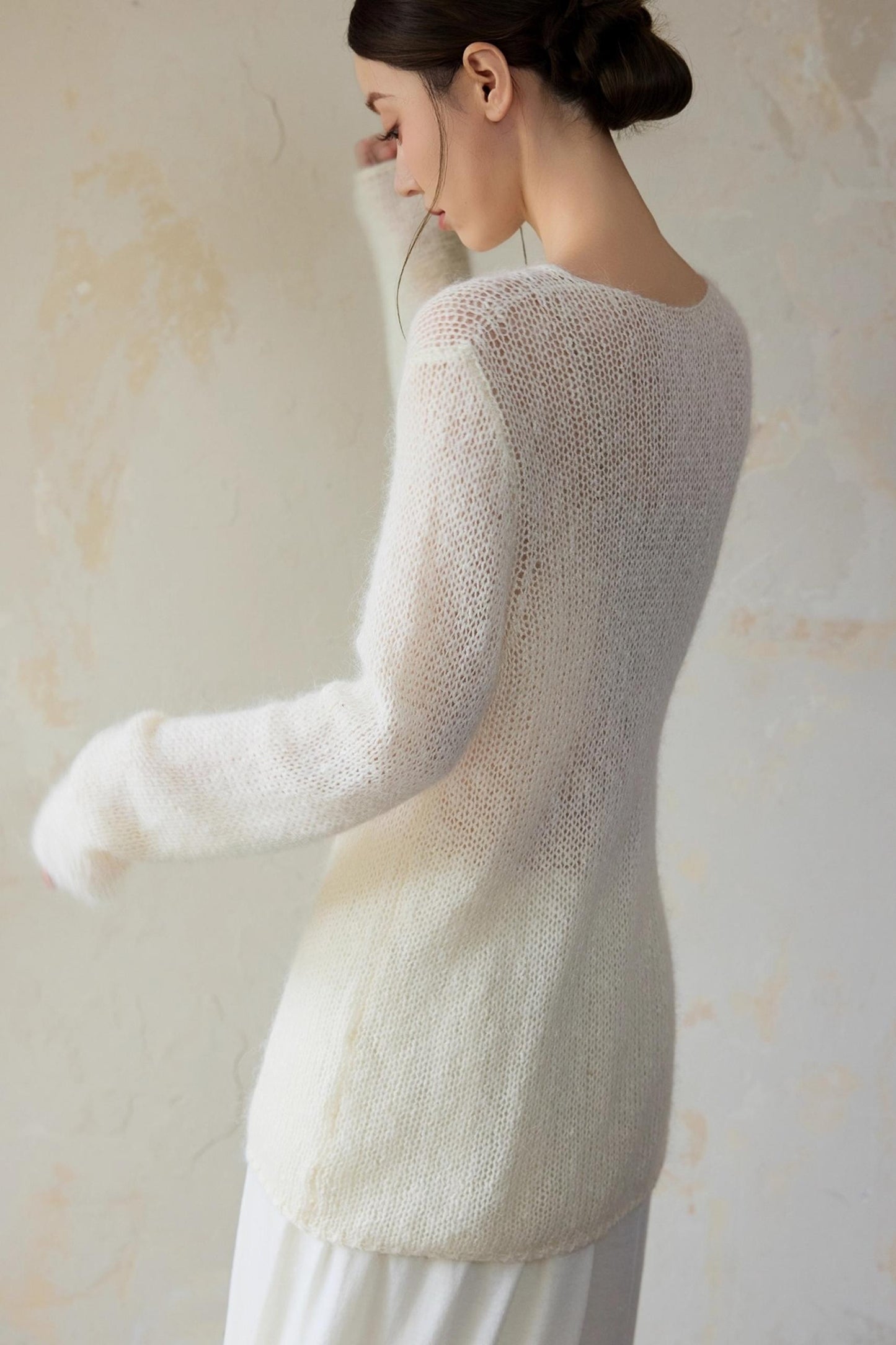 White Alpaca Wool Flower Sweater
