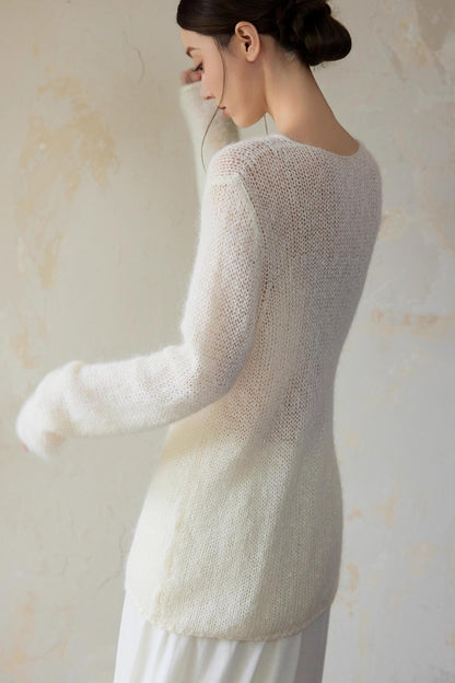 White Alpaca Wool Flower Sweater