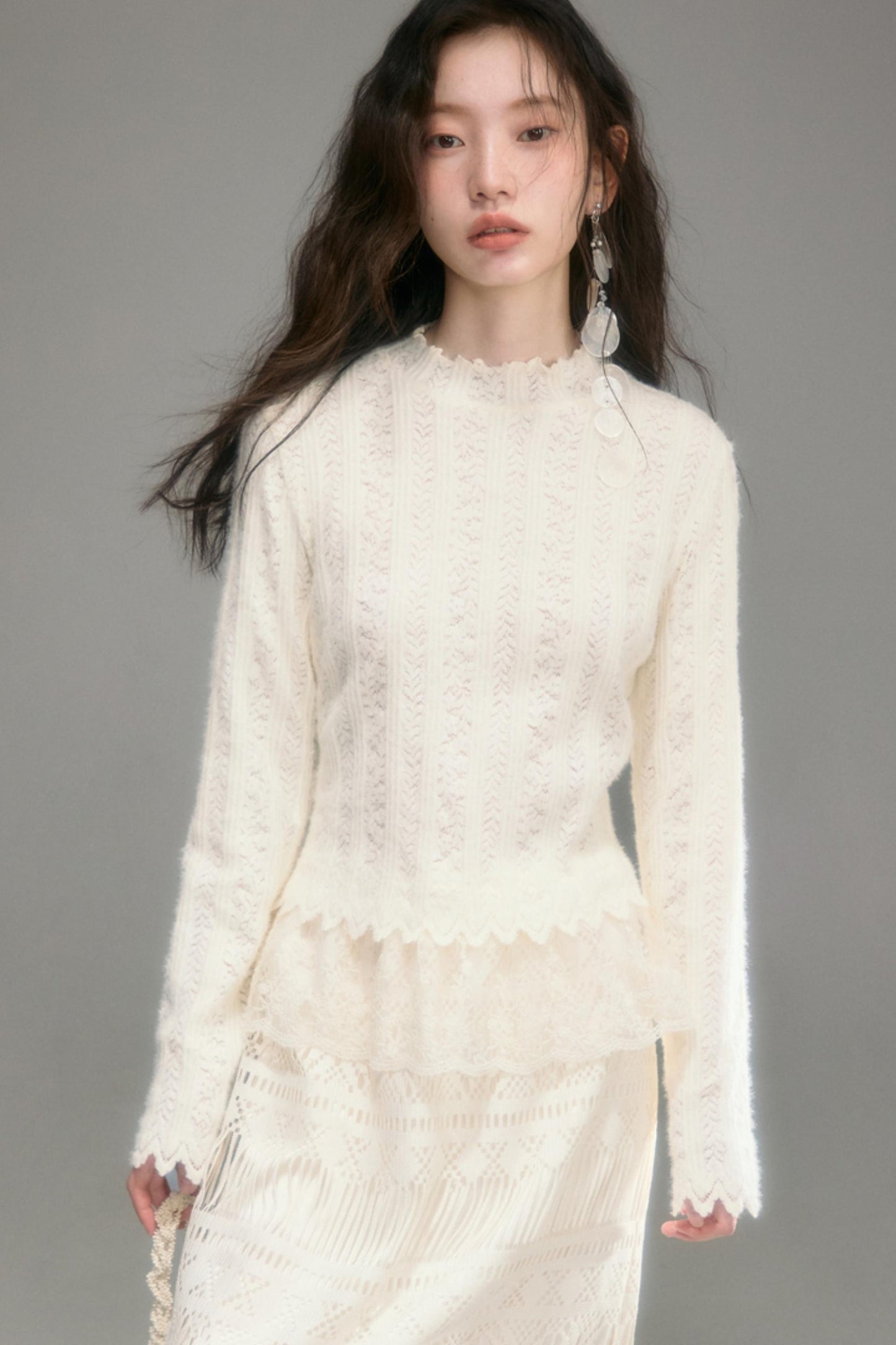 Cloud Lace Knit Long Sleeve Top