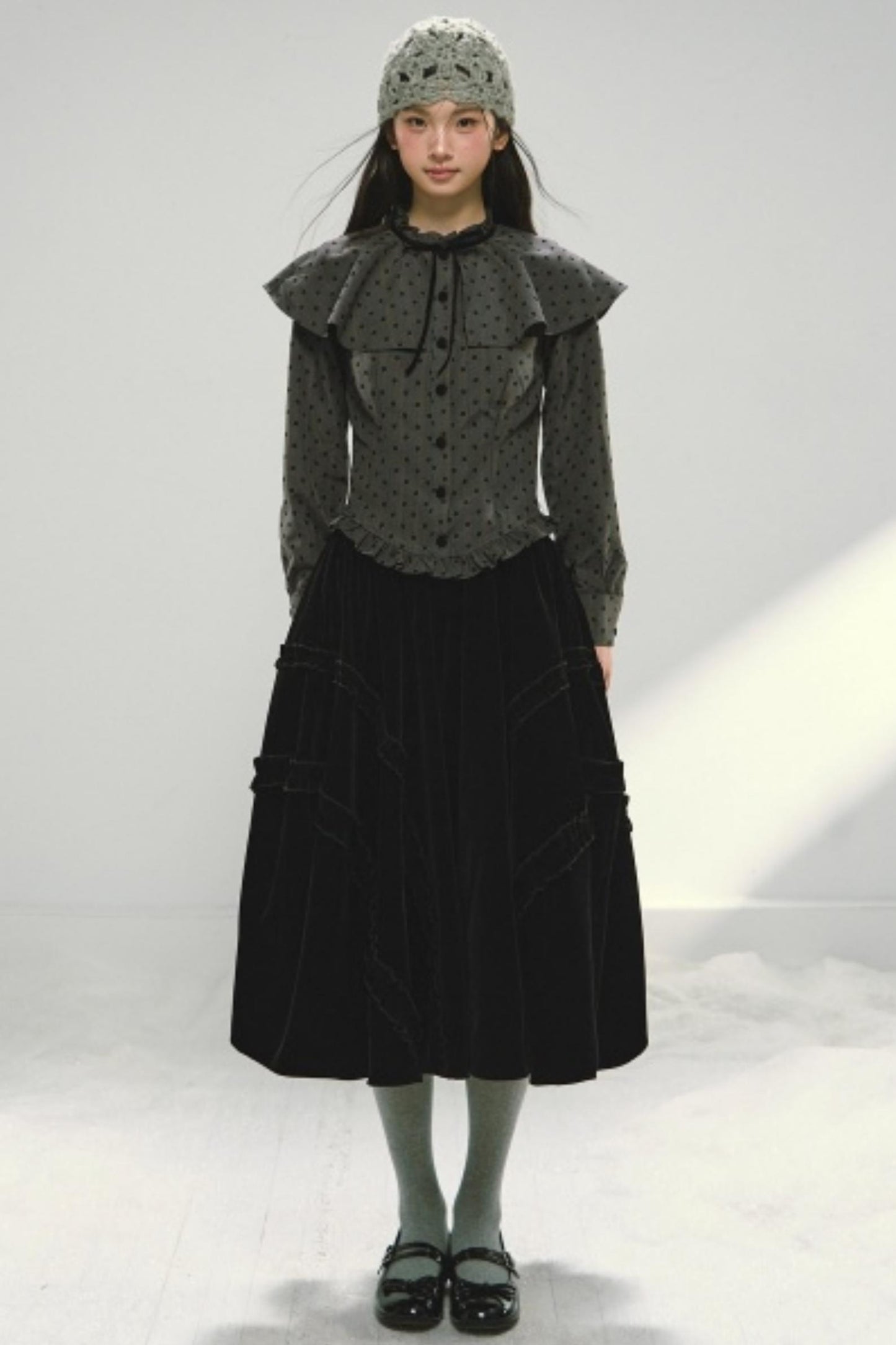 Plaid Velvet Floral Cape Top