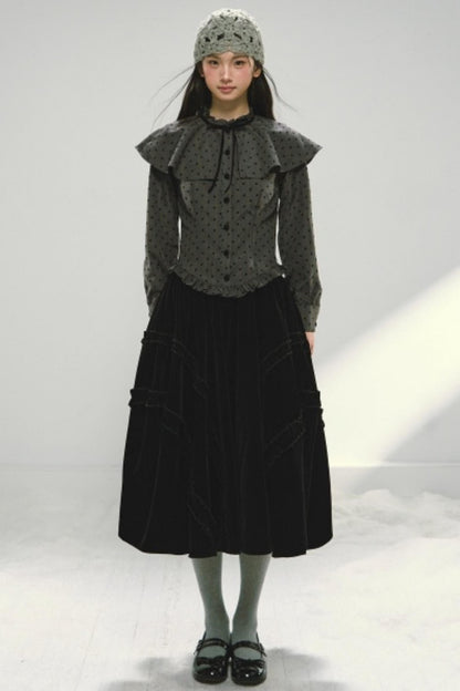 Plaid Velvet Floral Cape Top