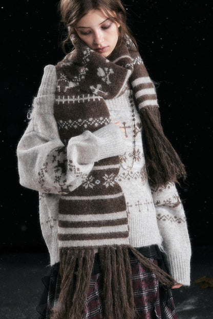 Fair Isle Wave Jacquard Scarf