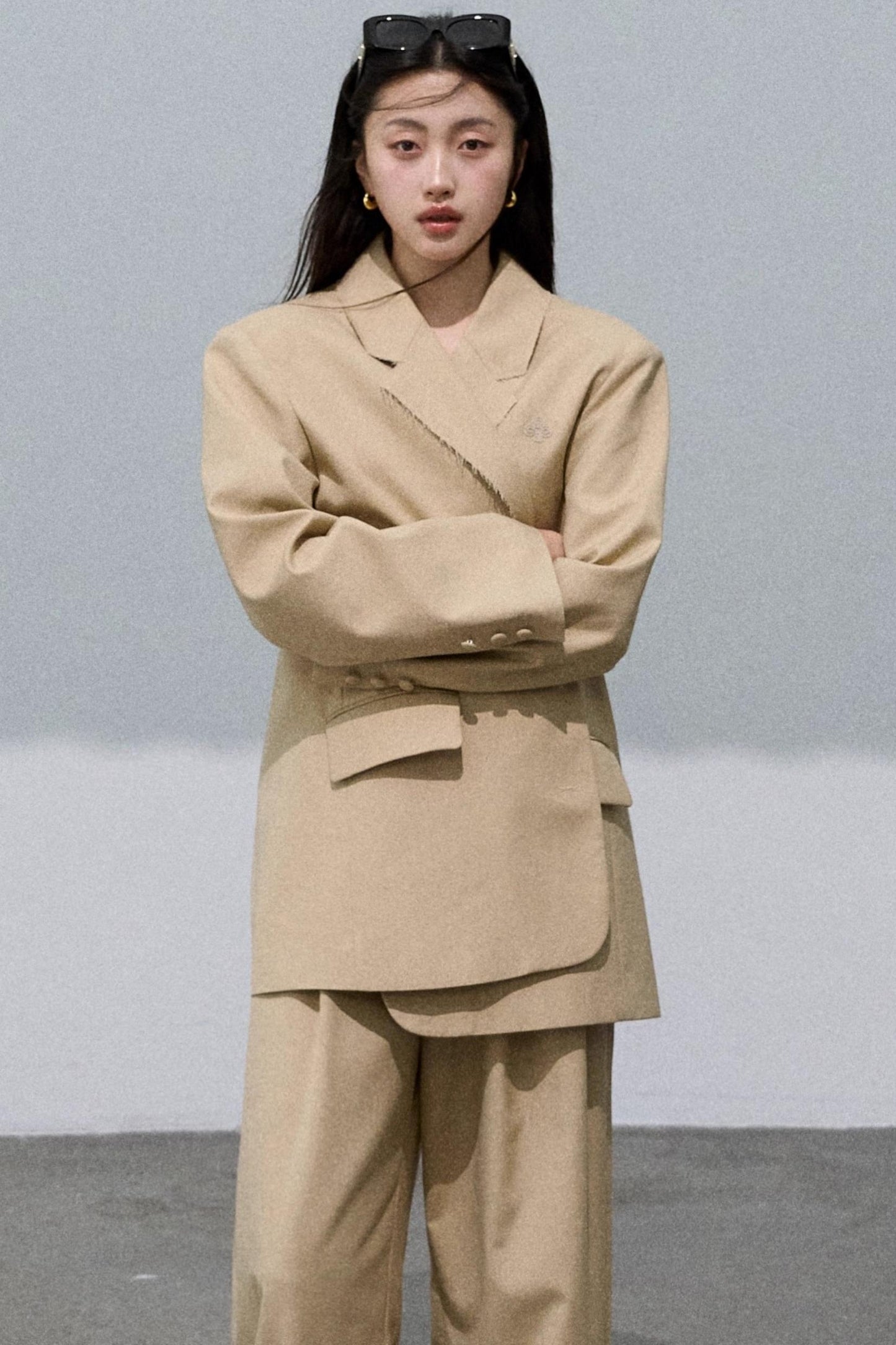 Textured Khaki Suit Short Jacket