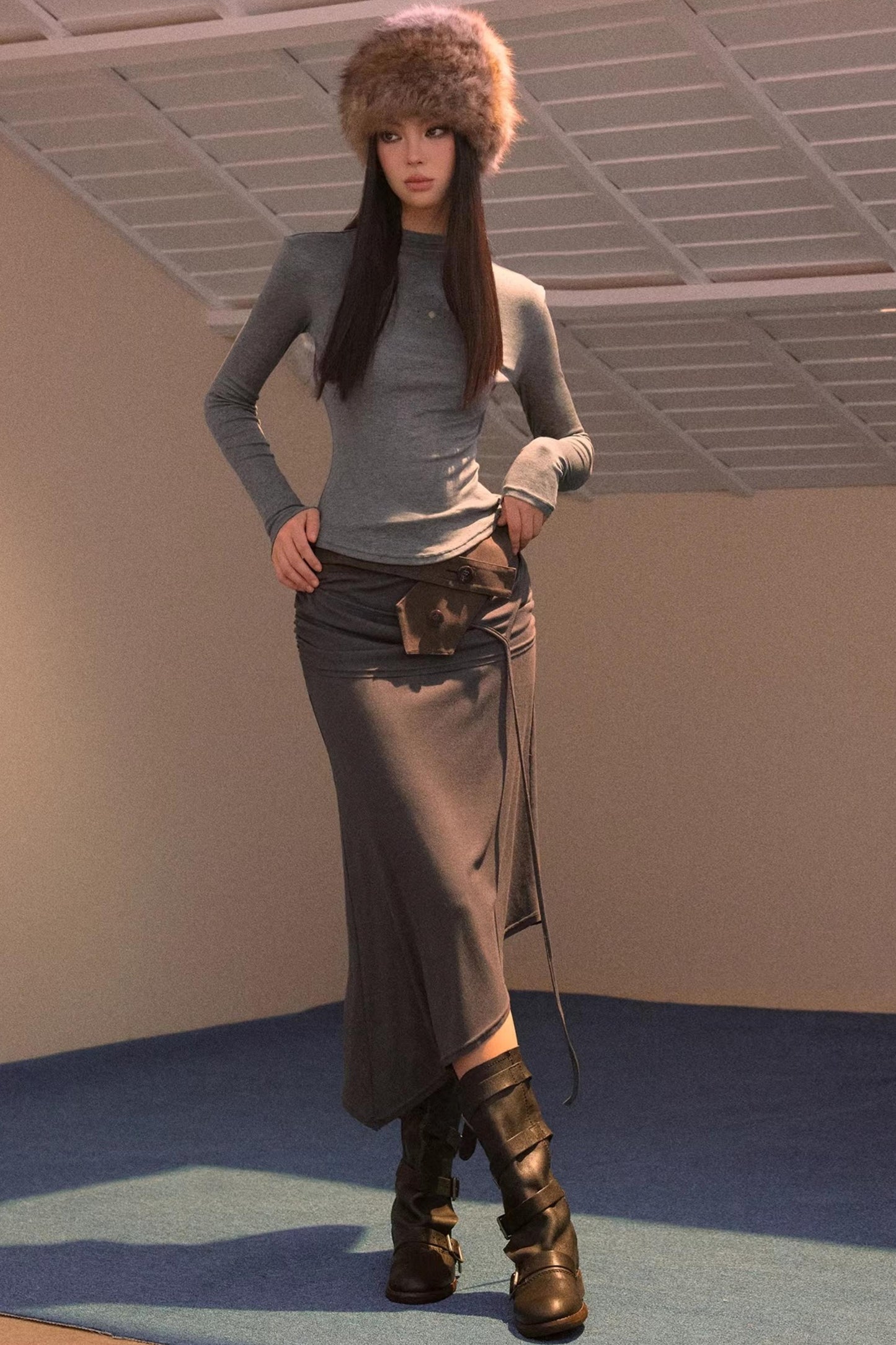 Faux Suede Knitted Skirt