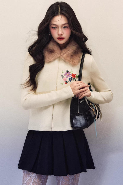 Black and White Wool Pleated Skirt