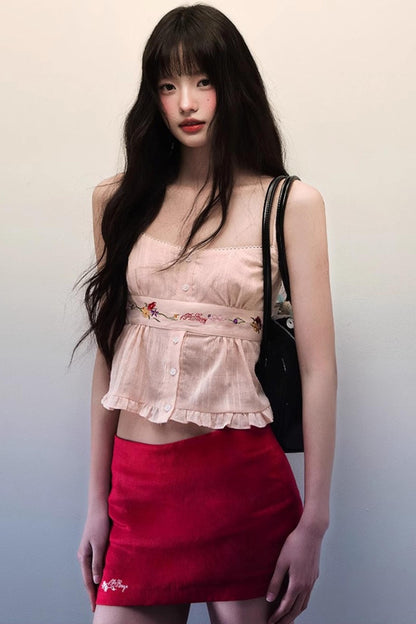 Summer Chic Pink Linen Blend Mini Skirt