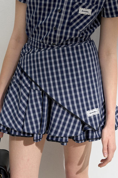 Vintage Blue Check Shirt & Layered Puffy Skirt Set-Up